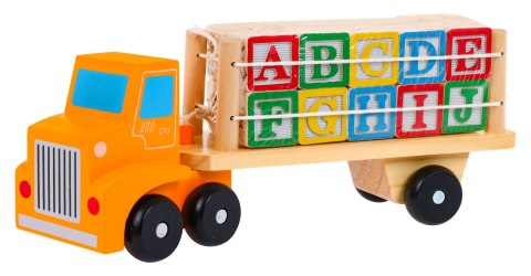 Drewniana Ciężarówka z Naczepą i Klockami dla dzieci 2+ Zabawka edukacyjna + Klocki z literami cyframi Drewniana Ciężarówka z Naczepą i Klockami dla dzieci 2+ Zabawka edukacyjna + Klocki z literami cyframi