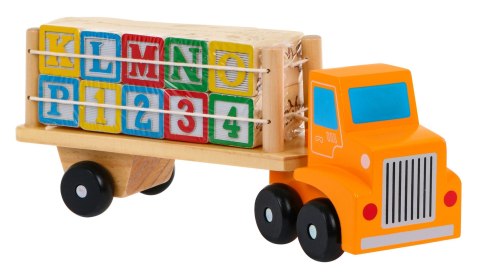 Drewniana Ciężarówka z Naczepą i Klockami dla dzieci 2+ Zabawka edukacyjna + Klocki z literami cyframi Drewniana Ciężarówka z Naczepą i Klockami dla dzieci 2+ Zabawka edukacyjna + Klocki z literami cyframi