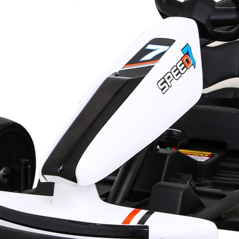 Gokart Speed 7 Drift King na akumulator dla dzieci Biały + Funkcja driftu + Sportowe siedzenie + 2 Prędkości + EVA Gokart Speed 7 Drift King na akumulator dla dzieci Biały + Funkcja driftu + Sportowe siedzenie + 2 Prędkości + EVA