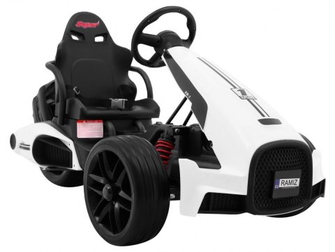 Gokart na akumulator Bolid XR-1 dla dzieci Biały + Regulowana kierownica + Profilowane siedzenie Gokart na akumulator Bolid XR-1 dla dzieci Biały + Regulowana kierownica + Profilowane siedzenie