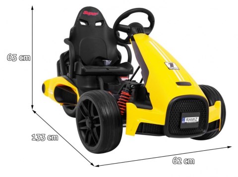 Gokart na akumulator Bolid XR-1 dla dzieci Żółty + Regulowana kierownica + Profilowane siedzenie Gokart na akumulator Bolid XR-1 dla dzieci Żółty + Regulowana kierownica + Profilowane siedzenie