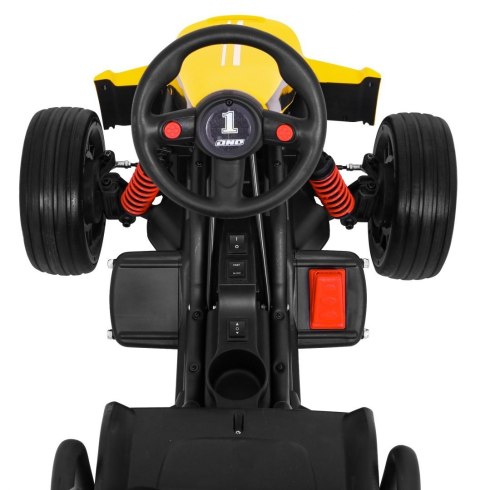 Gokart na akumulator Bolid XR-1 dla dzieci Żółty + Regulowana kierownica + Profilowane siedzenie Gokart na akumulator Bolid XR-1 dla dzieci Żółty + Regulowana kierownica + Profilowane siedzenie