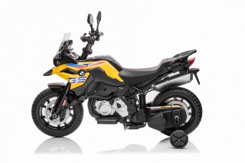 Motor BMW F850 GS na akumulator dla dzieci Żółty + Kółka pomocnicze + Audio LED + Wolny Start + EVA Motor BMW F850 GS na akumulator dla dzieci Żółty + Kółka pomocnicze + Audio LED + Wolny Start + EVA