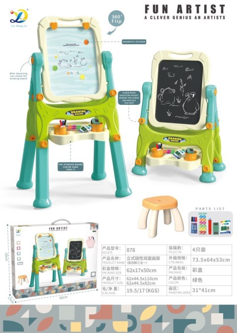 Tablica 2w1 magnetyczno-kredowa dla dzieci 3+ Akcesoria + Regulacja wysokości + Taboret + Półka + Pisaki Kreda Tablica 2w1 magnetyczno-kredowa dla dzieci 3+ Akcesoria + Regulacja wysokości + Taboret + Półka + Pisaki Kreda