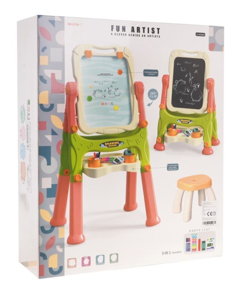 Tablica 2w1 magnetyczno-kredowa dla dzieci 3+ Akcesoria + Regulacja wysokości + Taboret + Półka + Pisaki Kreda Tablica 2w1 magnetyczno-kredowa dla dzieci 3+ Akcesoria + Regulacja wysokości + Taboret + Półka + Pisaki Kreda