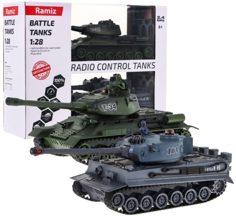 Zdalnie sterowane 2 czołgi T-34 vs Tiger dla dzieci 3+ Strzelające modele + Wielka Bitwa Czołgów Zdalnie sterowane 2 czołgi T-34 vs Tiger dla dzieci 3+ Strzelające modele + Wielka Bitwa Czołgów