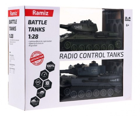 Zdalnie sterowane 2 czołgi T-34 vs Tiger dla dzieci 3+ Strzelające modele + Wielka Bitwa Czołgów Zdalnie sterowane 2 czołgi T-34 vs Tiger dla dzieci 3+ Strzelające modele + Wielka Bitwa Czołgów