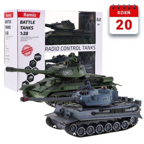 Zdalnie sterowane 2 czołgi T-34 vs Tiger dla dzieci 3+ Strzelające modele + Wielka Bitwa Czołgów Zdalnie sterowane 2 czołgi T-34 vs Tiger dla dzieci 3+ Strzelające modele + Wielka Bitwa Czołgów