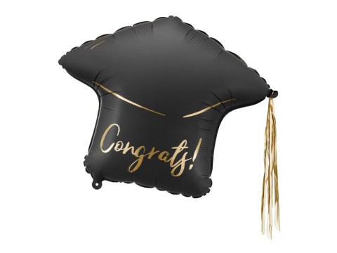 Balon foliowy Czapka "Congrats!", 60x55 cm, czarno-złoty