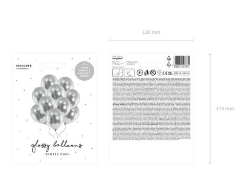 Balony lateksowe Glossy, Chrome, Srebrne, 30cm, 10 szt. Balony lateksowe Glossy, Chrome, Srebrne, 30cm, 10 szt.
