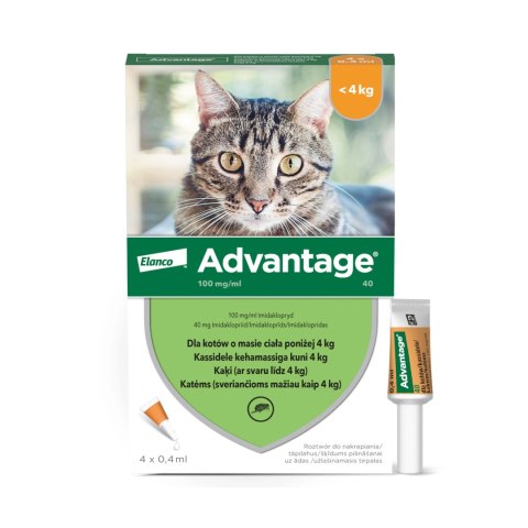 Bayer Advantage Roztwór Do Nakrapiania Dla Kotów 4x0,4ml Bayer Advantage Roztwór Do Nakrapiania Dla Kotów 4x0,4ml