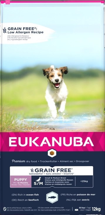 Eukanuba Puppy&Junior Small/Medium Grain Free Łosoś 12kg Eukanuba Puppy&Junior Small/Medium Grain Free Łosoś 12kg