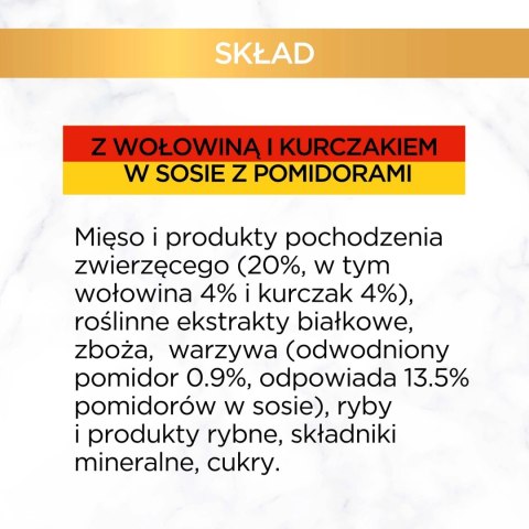 Purina Gourmet Gold z wołowiną i kurczakiem w sosie z pomidorami 85g Purina Gourmet Gold z wołowiną i kurczakiem w sosie z pomidorami 85g