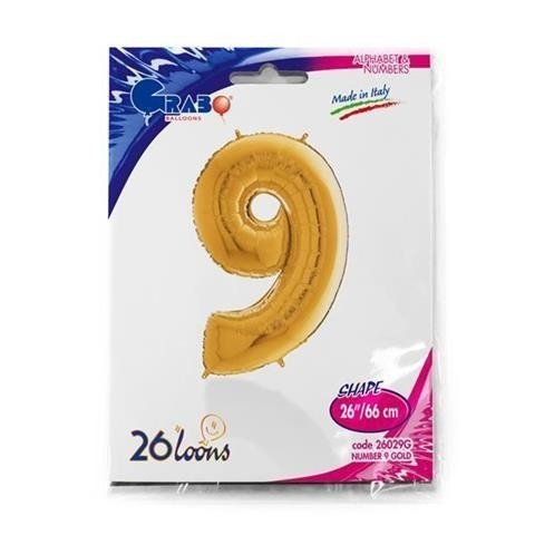 Balon Foliowy Cyfra 9 Złota, 66 cm Grabo Balon Foliowy Cyfra 9 Złota, 66 cm Grabo