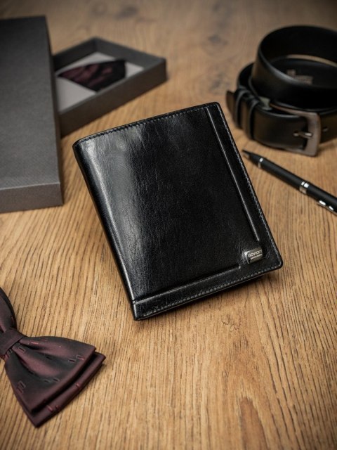 Elegancki pionowy portfel męski bez zapięcia ze skóry naturalnej - Rovicky Elegancki pionowy portfel męski bez zapięcia ze skóry naturalnej - Rovicky