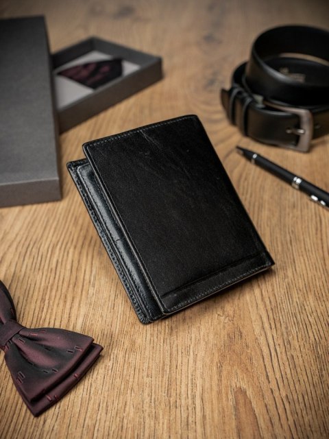 Elegancki pionowy portfel męski bez zapięcia ze skóry naturalnej - Rovicky Elegancki pionowy portfel męski bez zapięcia ze skóry naturalnej - Rovicky