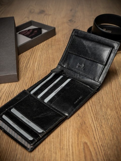 Elegancki pionowy portfel męski bez zapięcia ze skóry naturalnej - Rovicky Elegancki pionowy portfel męski bez zapięcia ze skóry naturalnej - Rovicky