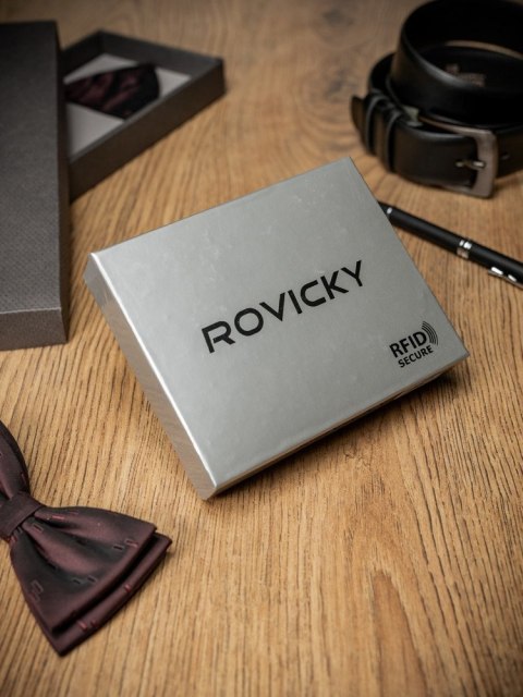 Elegancki pionowy portfel męski bez zapięcia ze skóry naturalnej - Rovicky Elegancki pionowy portfel męski bez zapięcia ze skóry naturalnej - Rovicky