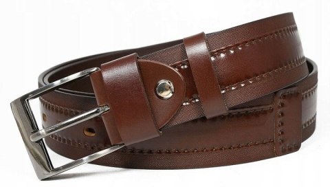 Stylowy pasek męski z delikatną fakturą i skórzanym lampasem - Rovicky Stylowy pasek męski z delikatną fakturą i skórzanym lampasem - Rovicky