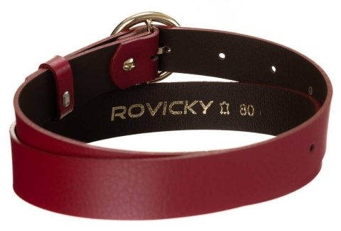 Połyskujący, skórzany pasek damski ze złotą, okrągłą klamrą - Rovicky